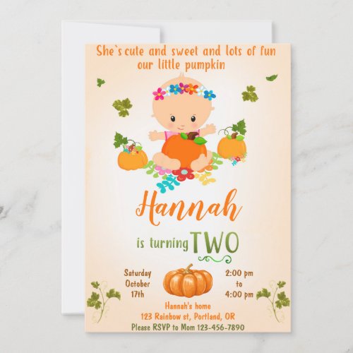 Pumpkin birthday invitation Autumn invitation girl