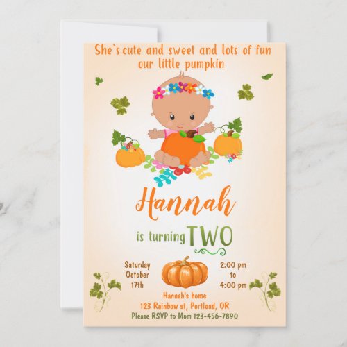 Pumpkin birthday invitation Autumn invitation girl