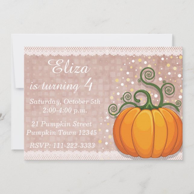 Pumpkin birthday Invitation, Fall Invitation (Front)