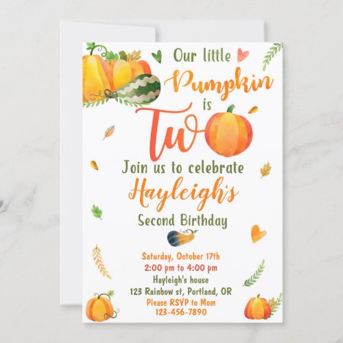 Pumpkin birthday invitation Fall invitation girl