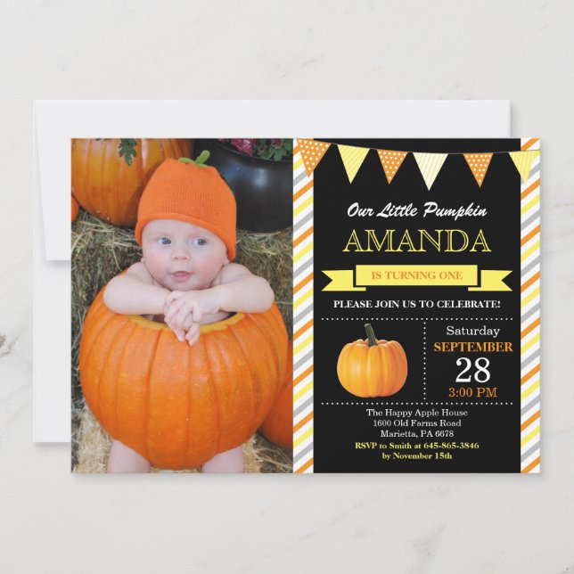 Pumpkin Birthday Invitation Orange and Yellow (Front)