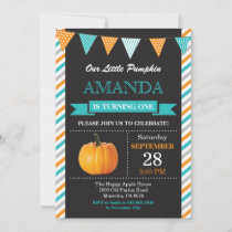 Pumpkin Birthday Invitation Orange Aqua Turquoise