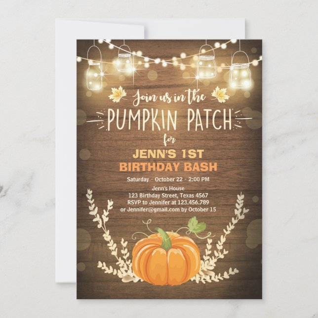 Pumpkin Birthday invitation patch Autumn fall (Front)