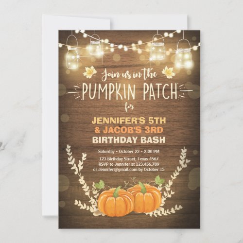 Pumpkin Birthday invitation patch Twins Fall