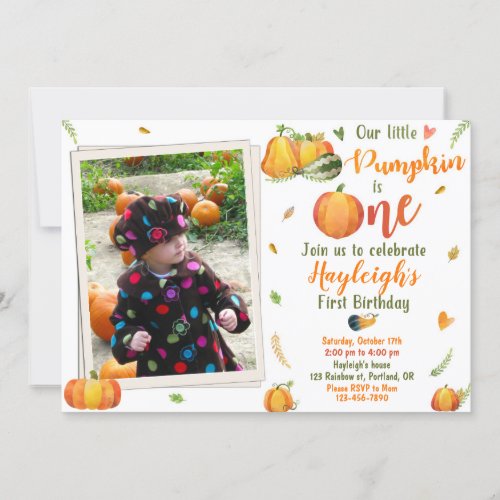 Pumpkin birthday invitation Photo Fall invitation