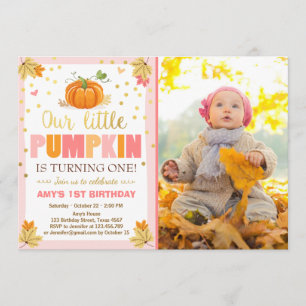 Pumpkin Birthday invitation Pink First Birthday