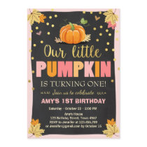Pumpkin Birthday invitation Pink First Birthday