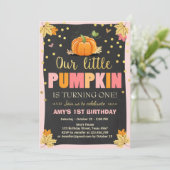 Pumpkin Birthday invitation Pink First Birthday (Standing Front)