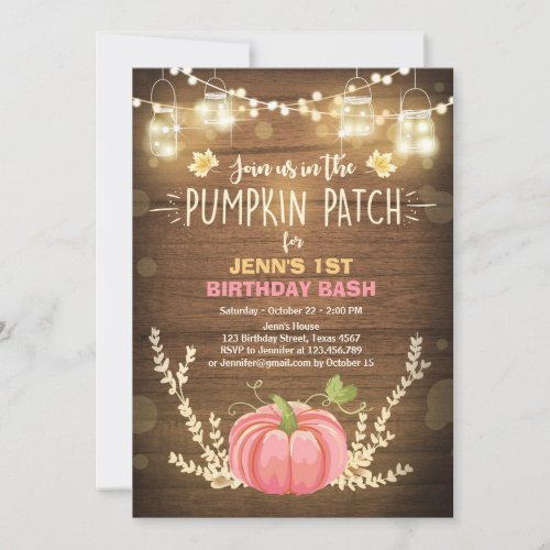 Pumpkin Birthday invitation Pink Girl Birthday