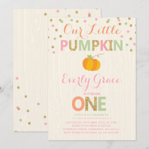 Pumpkin Birthday Invitation Pink Gold Pumpkin