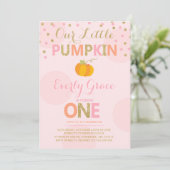 Pumpkin Birthday Invitation Pink Gold Pumpkin (Standing Front)