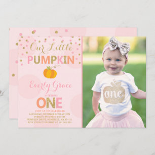 Pumpkin Birthday Invitation Pink Gold Pumpkin
