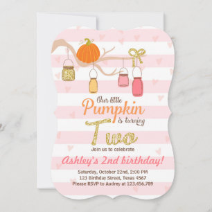 Pumpkin Birthday invitation Pink Gold Second Bday
