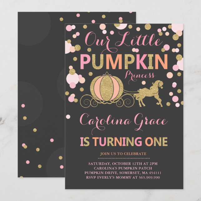 Pumpkin Birthday Invitation Pumpkin Princess Party (Front/Back)
