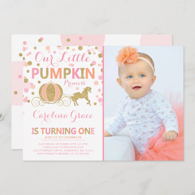 Pumpkin Birthday Invitation Pumpkin Princess Party (Front/Back)
