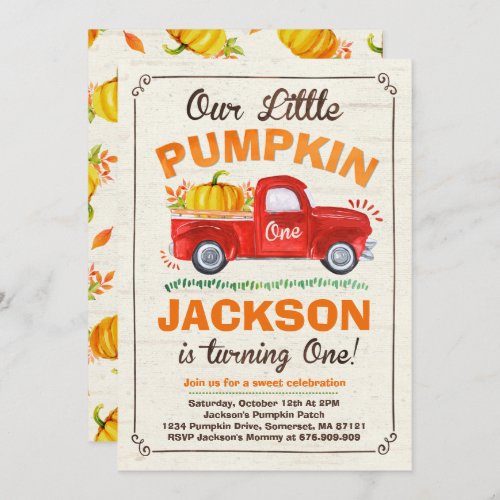 Pumpkin Birthday Invitation Pumpkin Truck Party