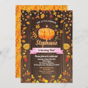 Pumpkin birthday invitation. Rustic 1st birthday Invitation
