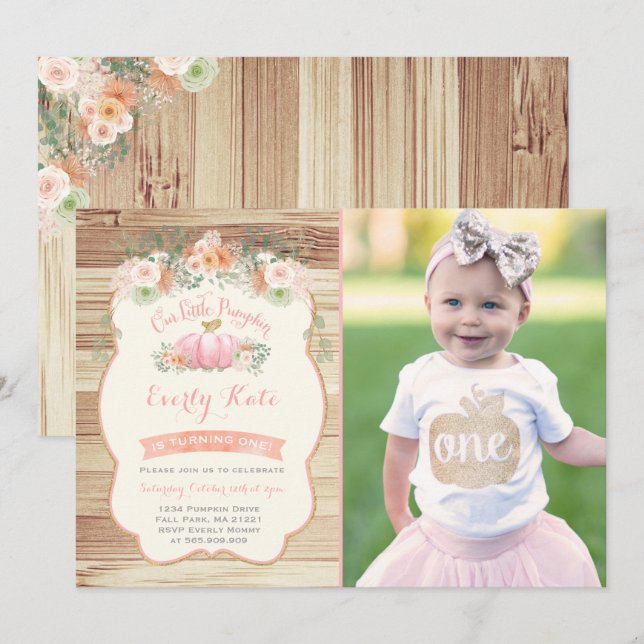 Pumpkin Birthday Invitation Rustic Pumpkin Party (Front/Back)