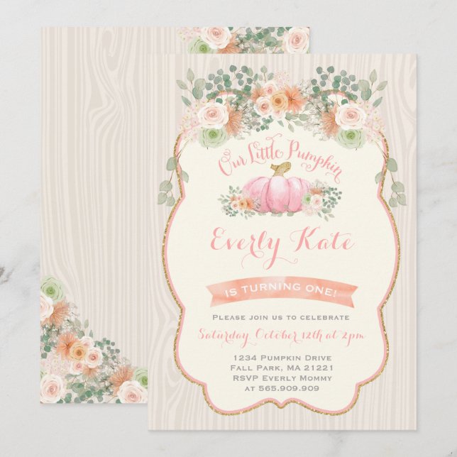 Pumpkin Birthday Invitation Rustic Pumpkin Party (Front/Back)