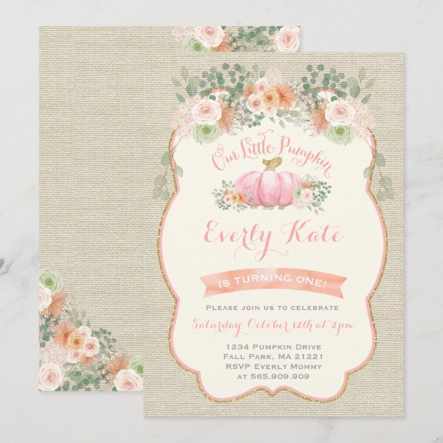 Pumpkin Birthday Invitation Rustic Pumpkin Party (Front/Back)