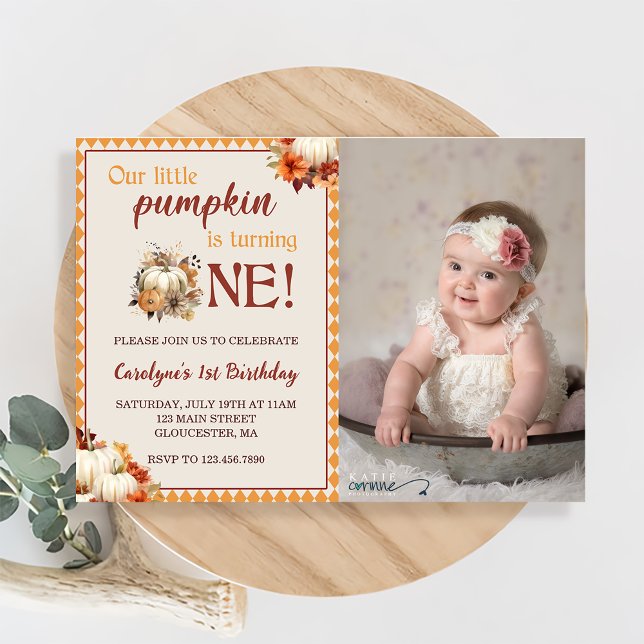 Pumpkin Birthday Our Little Pumpkin Is Turning One Invitation (Creator Uploaded)