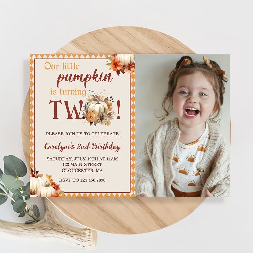 Pumpkin Birthday Our Little Pumpkin Is Turning Two Invitation