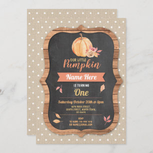 Pumpkin Birthday Party Fall Autumn Leaf Invite