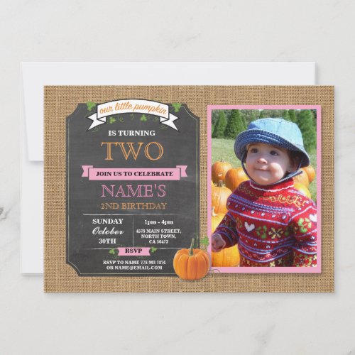 Pumpkin Birthday Party Harvest Photo Pink Invite