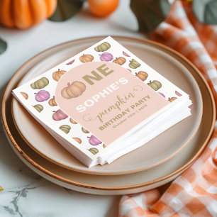 Pumpkin Birthday Party Pink 1ST Birthday Napkins