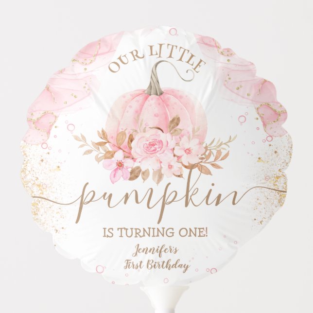 Pumpkin Birthday Pink Gold Elegant Fall  Balloon (Front)