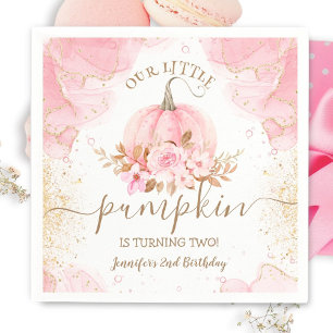 Pumpkin Birthday Pink Gold Elegant Fall Napkins