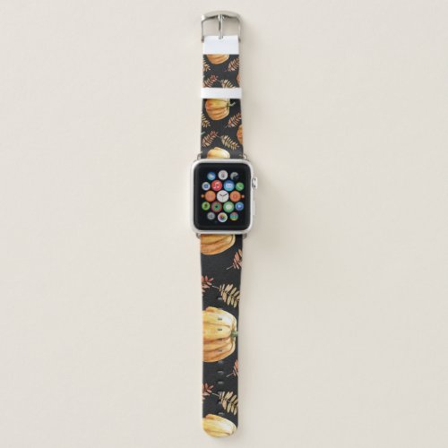 Pumpkin Black Background Watercolor Pattern Apple Watch Band