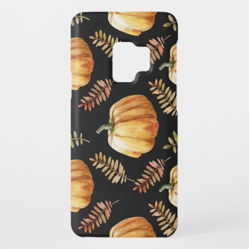 Pumpkin Black Background Watercolor Pattern Case_Mate Samsung Galaxy S9 Case
