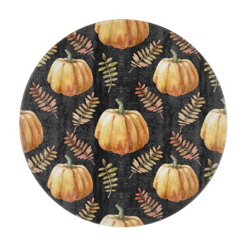Pumpkin Black Background Watercolor Pattern Cutting Board