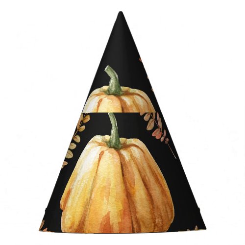 Pumpkin Black Background Watercolor Pattern Party Hat
