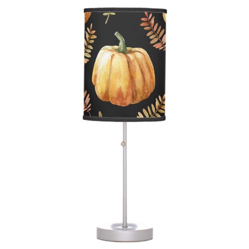 Pumpkin Black Background Watercolor Pattern Table Lamp