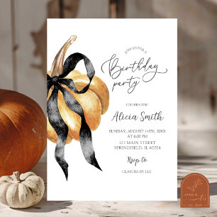 Pumpkin Black Bow Birthday party invitation
