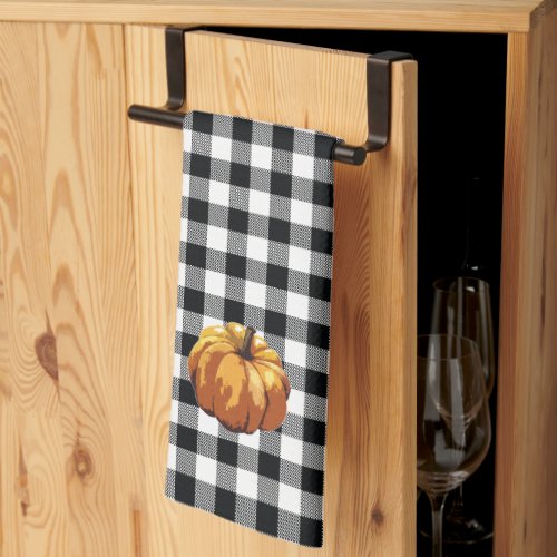 Pumpkin Black Buffalo Check Kitchen Towel