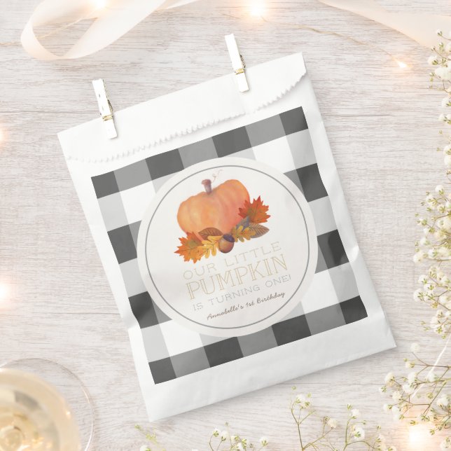 Pumpkin Black Buffalo Checks Birthday Favor Bag (Clipped)