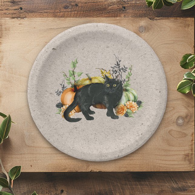 Pumpkin Black Cat Fall Autumn Paper Plates (Creator Uploaded)
