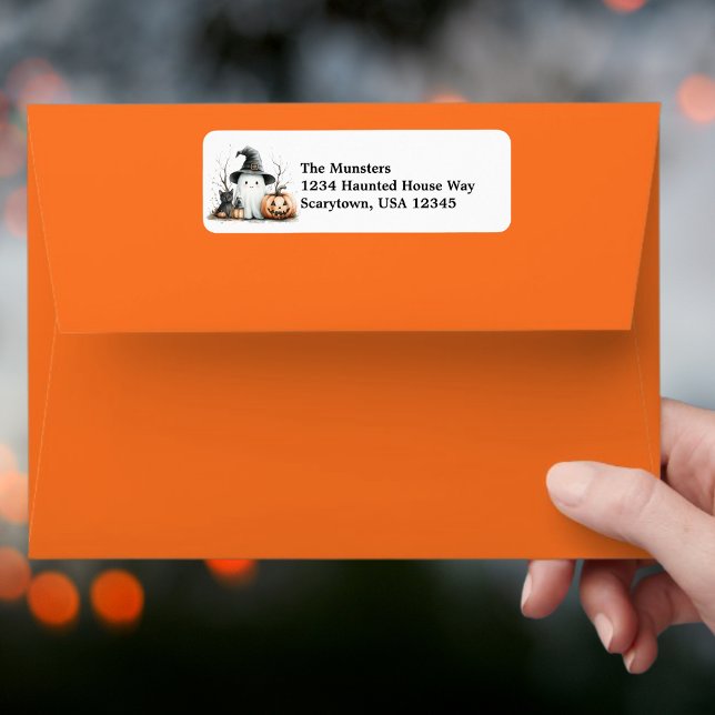 Pumpkin Black Cat Ghost Watercolor Happy Halloween Label (Creator Uploaded)