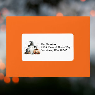 Pumpkin Black Cat Ghost Watercolor Happy Halloween Label