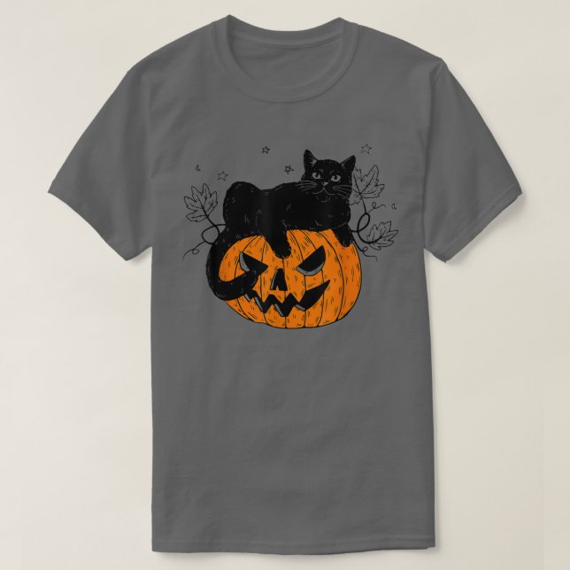 Pumpkin Black Cat Halloween Costume Scary Witch Fa T-Shirt (Design Front)