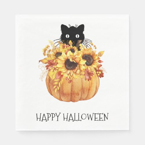Pumpkin Black Cat Halloween Napkins