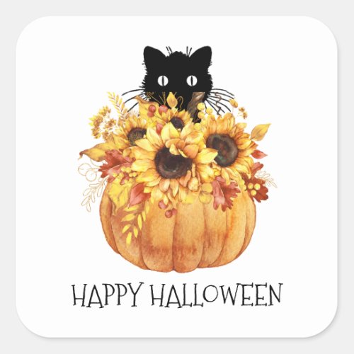 Pumpkin Black Cat Halloween Paper Plate Napkins Square Sticker