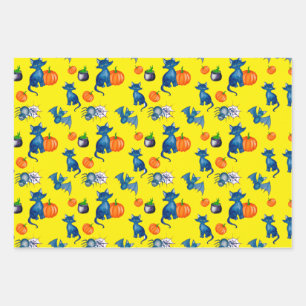 Pumpkin Black Cat witch brew Design Halloween Wrapping Paper Sheets