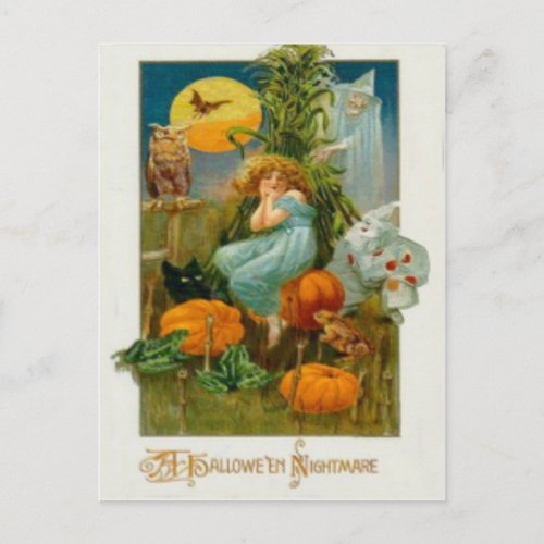 Pumpkin Black Cat Witch Clown Owl Frog Bat Postcard