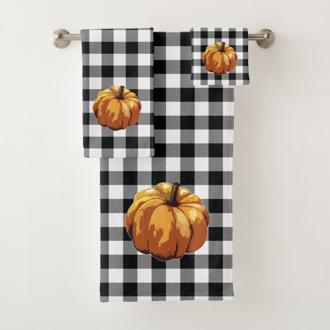 Pumpkin Black Check Pattern Bath Towel Set (Insitu)