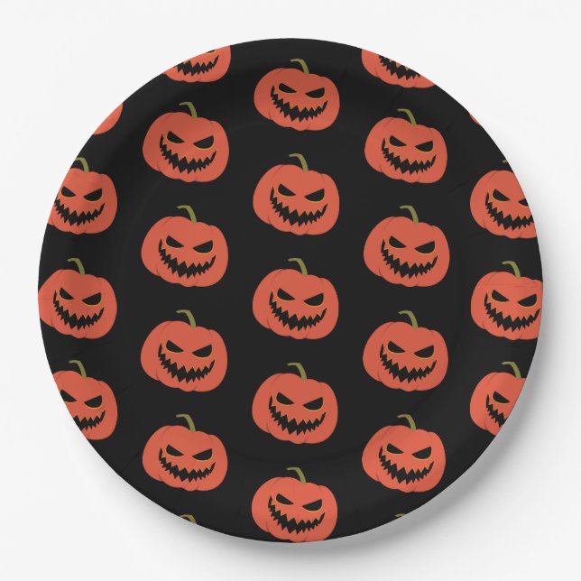 Pumpkin black & orange Halloween party Paper Plates (Front)