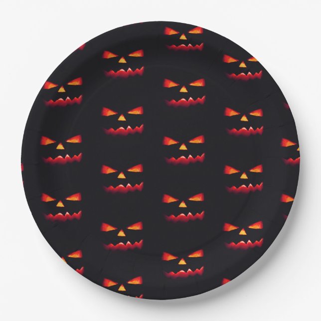 Pumpkin black & orange Halloween party Paper Plates (Front)